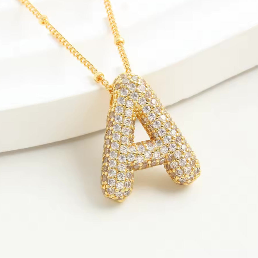 Initial Bubble Necklace - Classic 18K Gold Jewelry Set