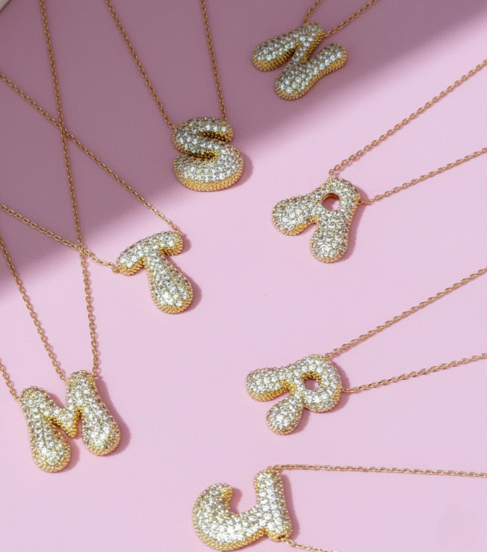 Initial Bubble Necklace - Classic 18K Gold Jewelry Set